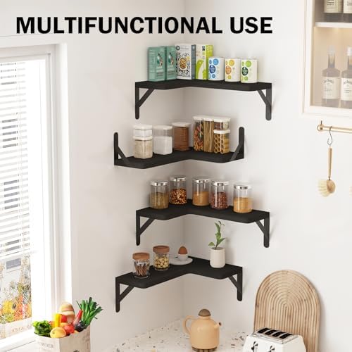 Muzilife Corner Floating Shelves Set of 4 Black