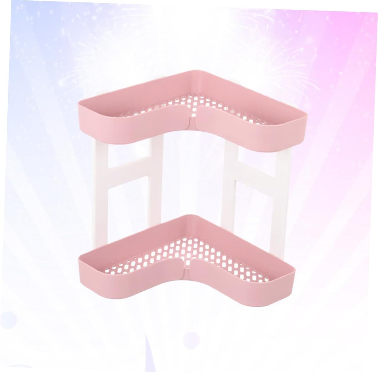 Bathroom Corner Shelf Organizer with Two Plastic Racks Pink