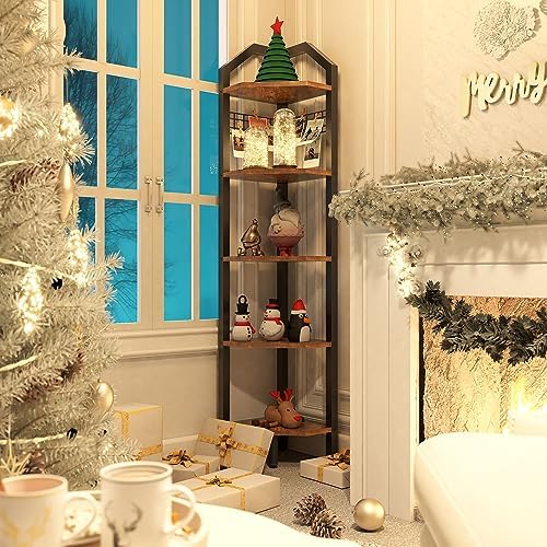 YMYNY 5-Tier Corner Shelf Rustic Brown 69 H