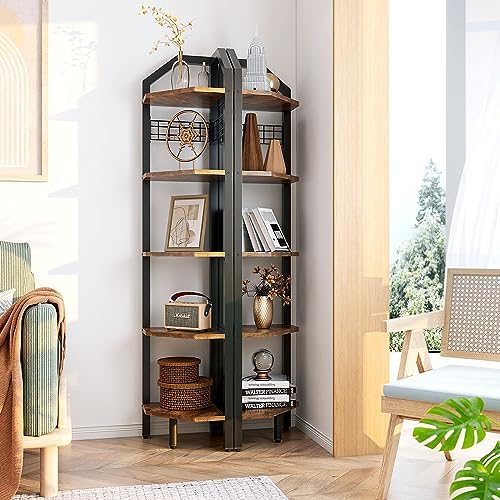 YMYNY 5-Tier Corner Shelf Rustic Brown 69 H