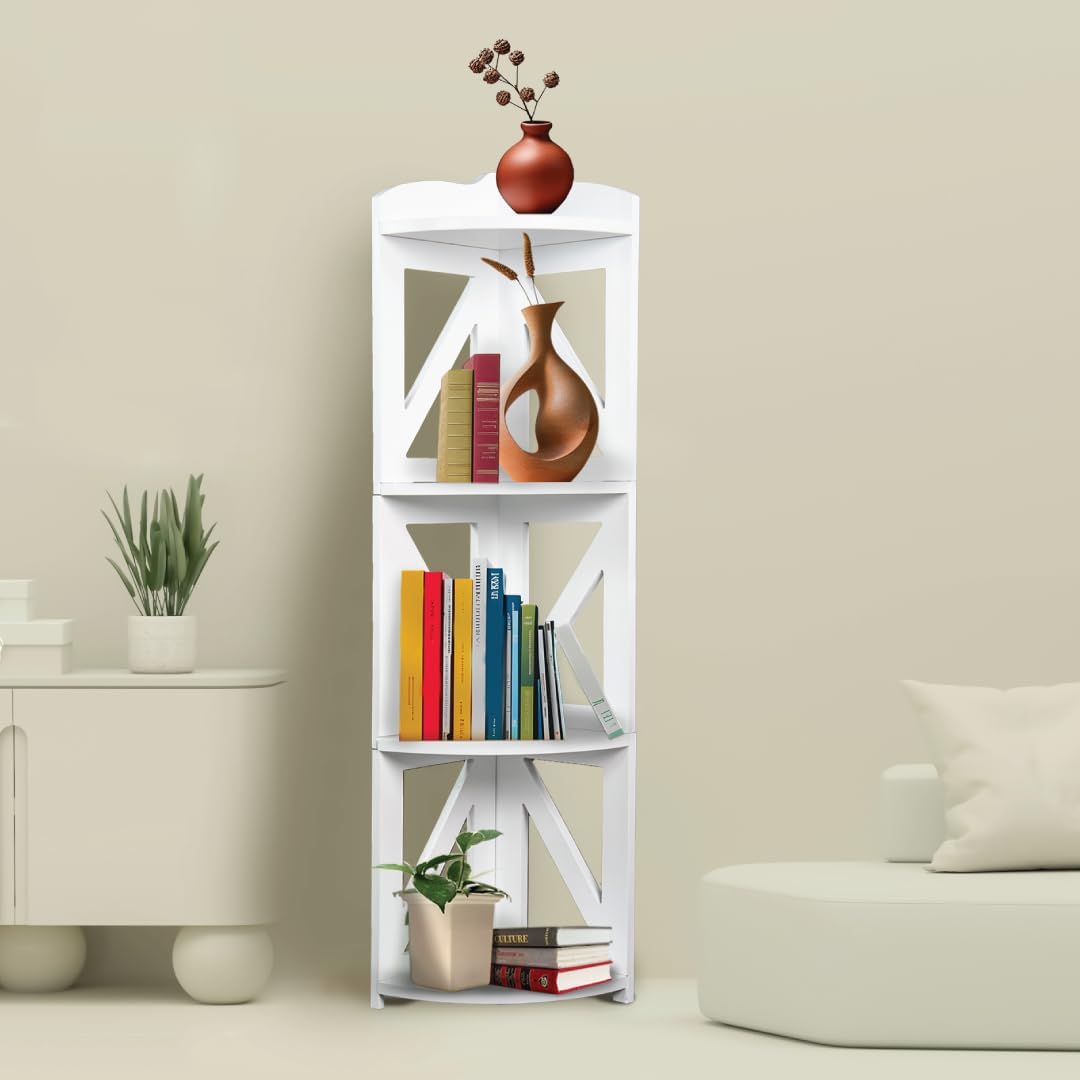 YCICI Corner Shelf Stand 4 Tier White Natural Wood