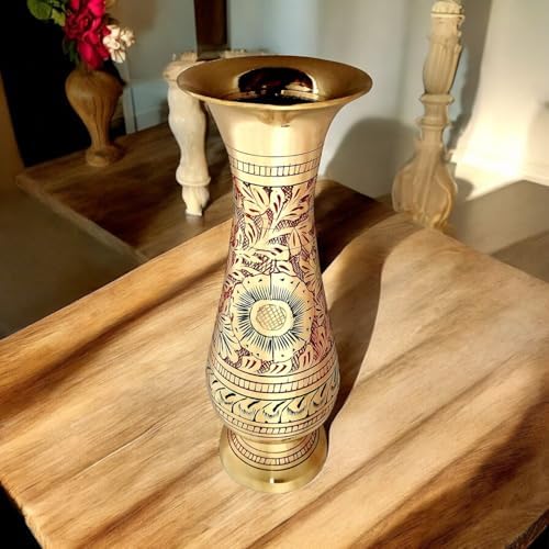 Brass Vase 8 Inches Tall - Handmade Nakkashi Decor