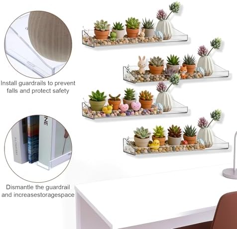 4 Pack Acrylic Shelves for Bathroom Wall with Adhesive No Drilling