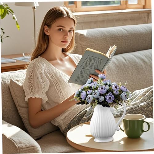 White Pitcher Vase with Handle for Flowers