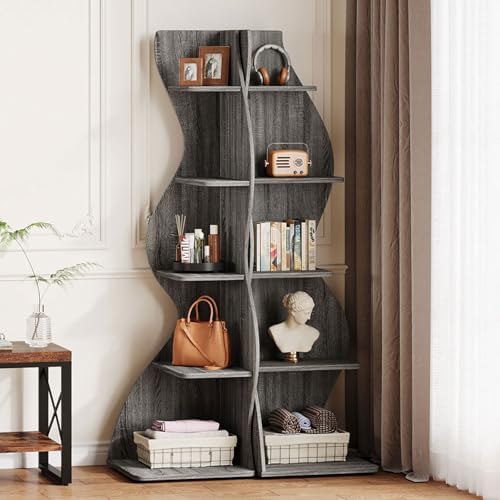 Tribesigns Wavy Corner Shelf Set of 2 Gray