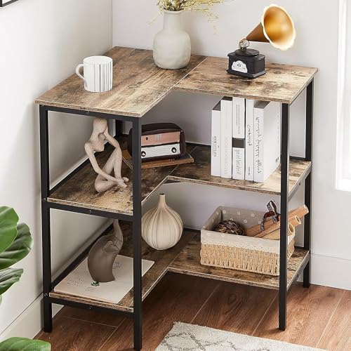 VECELO Corner Cabinet Table with 3 Tier Open Shelf Grey