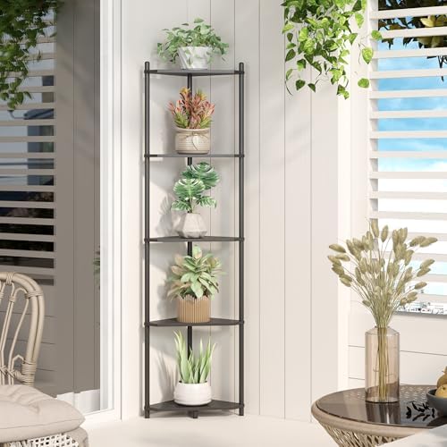Wisuce 5 Tier Corner Bookshelf Bamboo Storage Stand