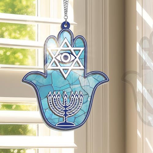 FLAGWIX Hanukkah Gifts for Women Men - Double Layered Hanging Suncatcher 6 in