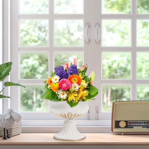 Suwimut 4 Piece White Metal Urn Planter Vase