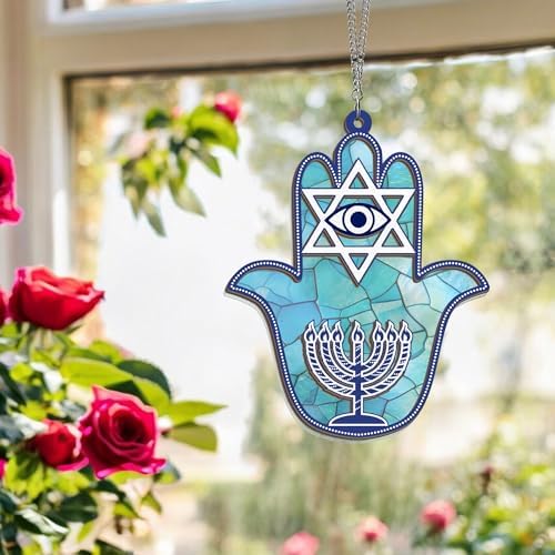 FLAGWIX Hanukkah Gifts for Women Men - Double Layered Hanging Suncatcher 6 in