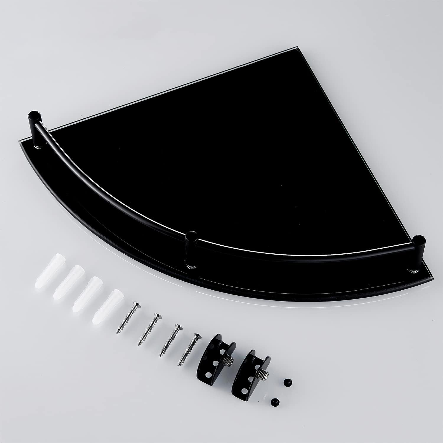 Halyuhn 2 Tier Tempered Glass Shower Caddy with Black Stainless Steel Rail