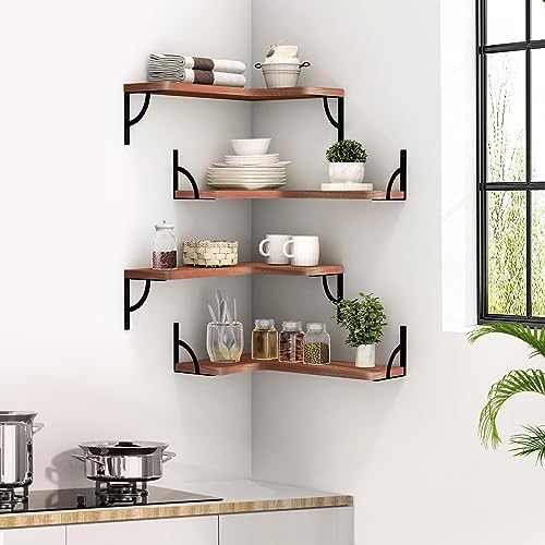 Canupdog Corner Floating Shelf 4 Tier Wall Mount Red