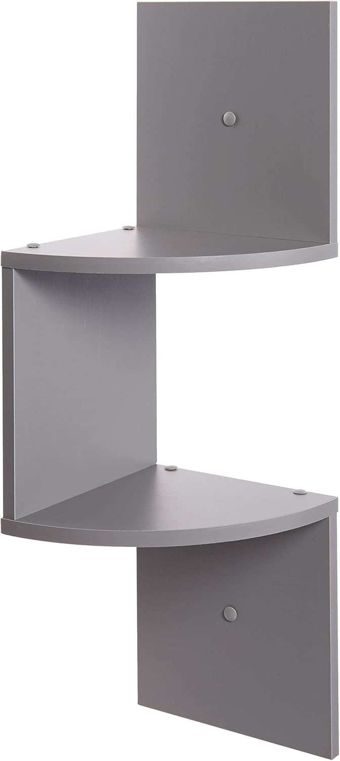 Greenco 2-Tier Corner Shelves Gray Finish Floating Wall Mount