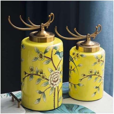 Decorative Ceramic Ginger Jar Vase with Copper Lid
