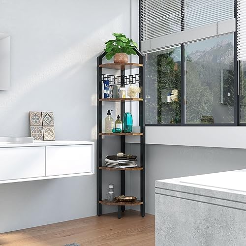 YMYNY 5-Tier Corner Shelf Rustic Brown 69 H