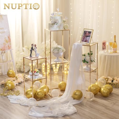 NUPTIO Gold Flower Stand 3 Pcs 2-Layer Tall Pedestal