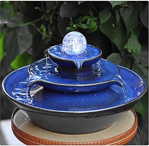Ceramic Tabletop Fountain Blue with Water Pump and Power Cord