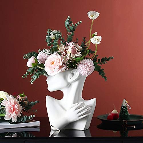 Funsoba White Ceramic Statue Vase for Home Office Decor