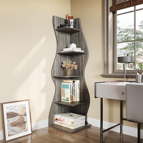 LITTLE TREE Small Corner Shelf 5-Tier Bookcase