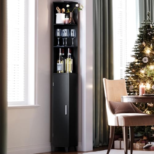 MOHOPE Corner Shelf with Cabinet 5-Tier 748 Tall Black