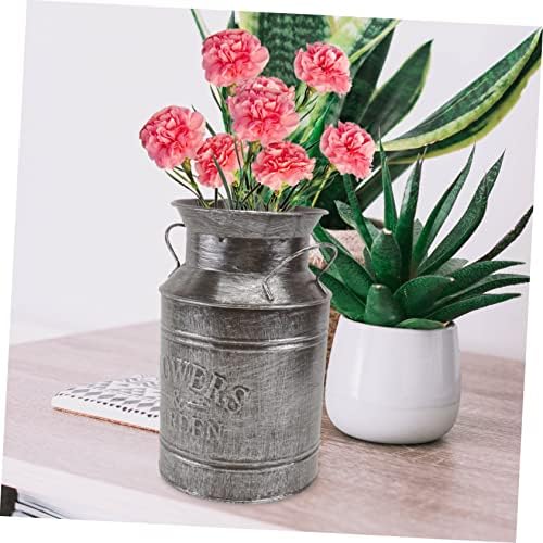 Vintage Iron Sheet Flower Bucket Vase Silver