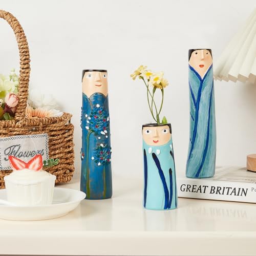 Face Family Vase Set of 3 Resin Dried Flower Decor