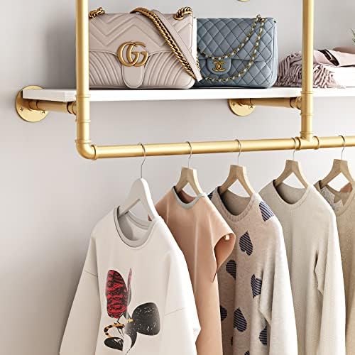 HOMEKAYT 48 Inch 3 Tier Floating Wall Shelves Gold