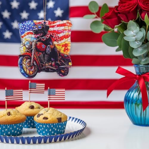 Patriotic Motorcycle Dog Acrylic Ornament 4 Inch
