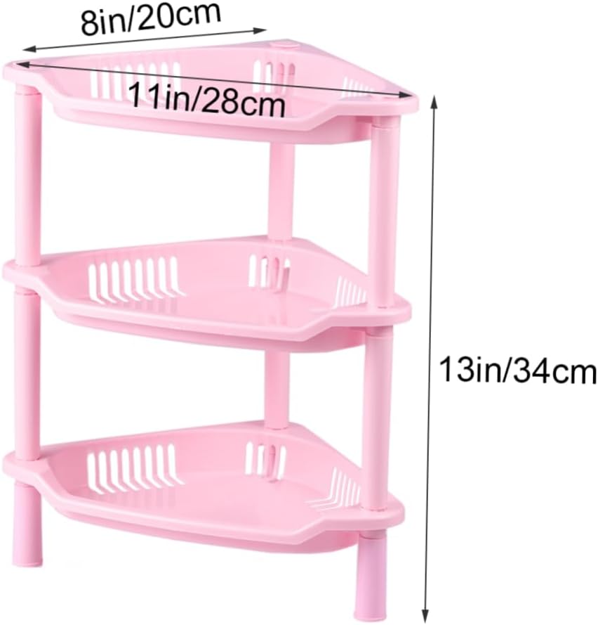 Ciieeo Pink 3-Tier Corner Shelf Storage Basket Rack