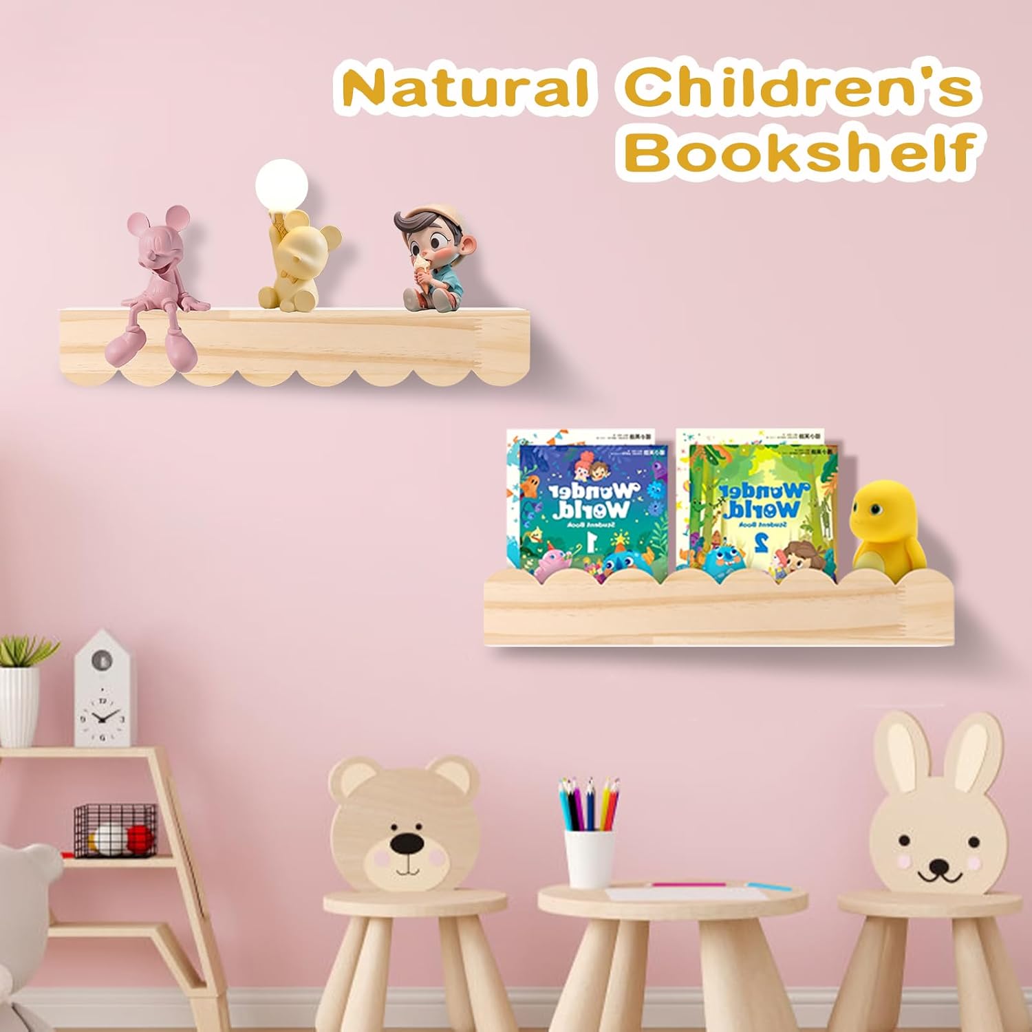 2 Pack Scalloped Floating Shelves for Kids Rooms