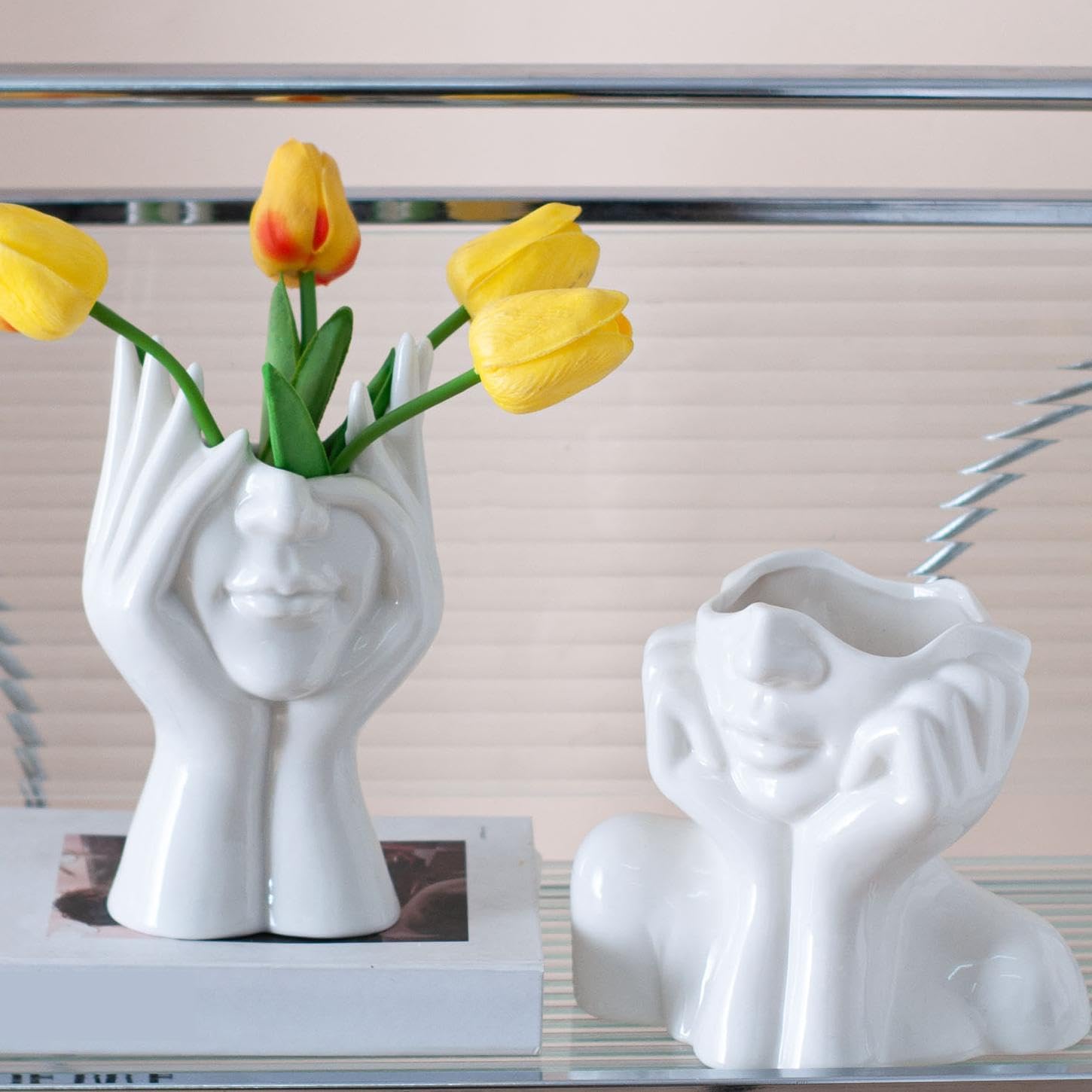 Joynisy White Ceramic Face Vase Set of 2