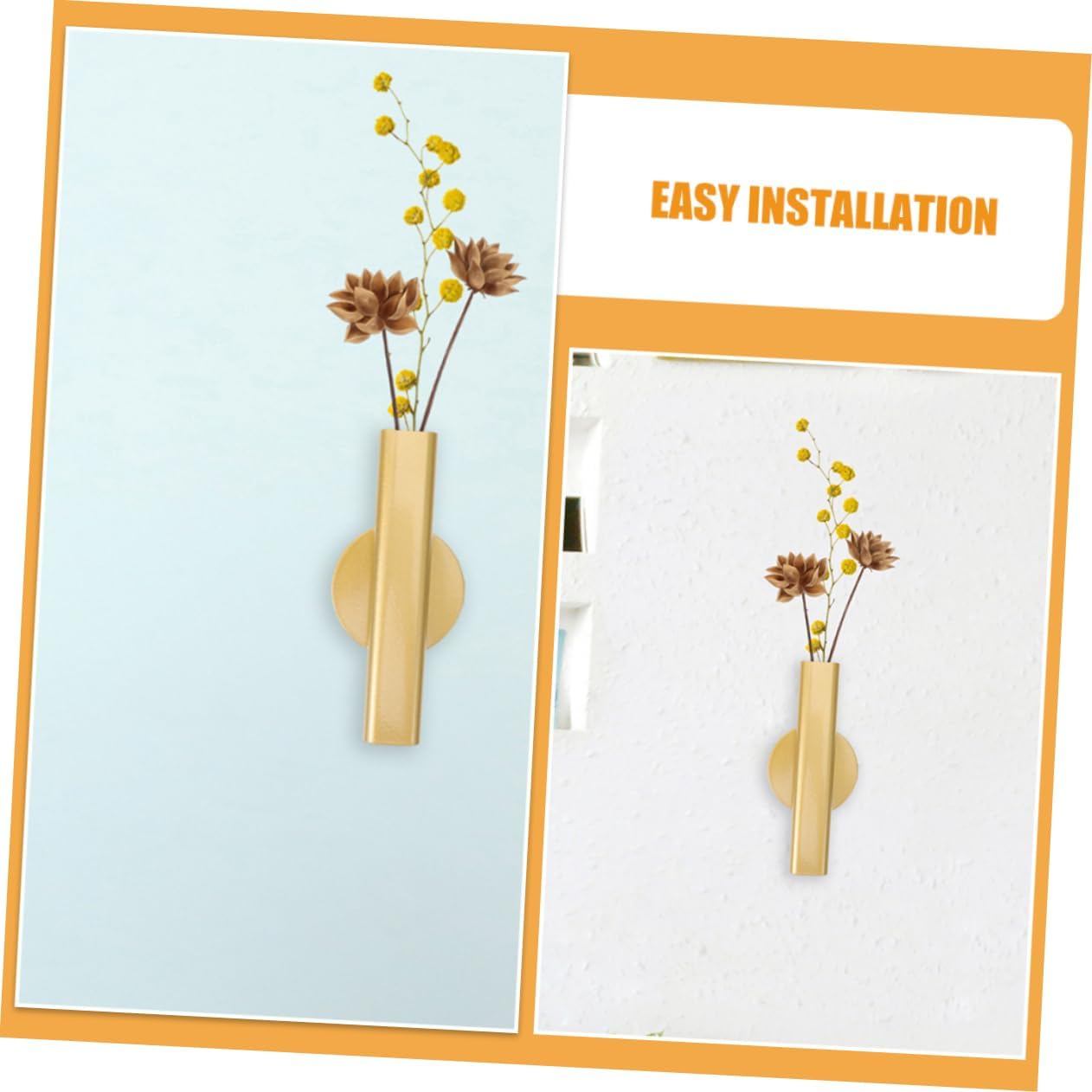 VOSAREA 2pcs Nordic Style Wall Mounted Metal Tube Vase Adhesive Holder