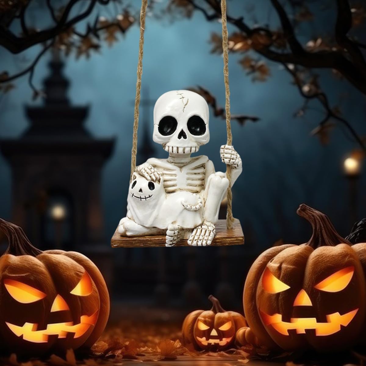 Halloween Skeleton Cat Swing Ornament - Spooky Decor