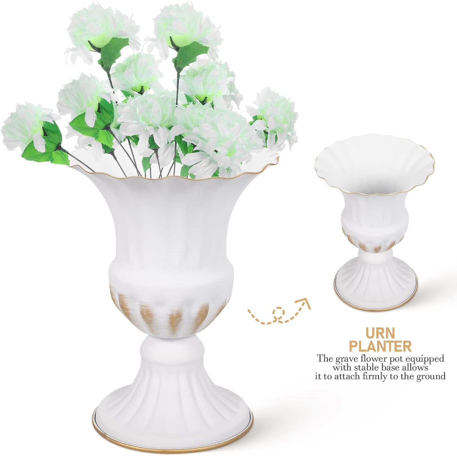 2Pcs Memorial Cemetery Vase Iron Flower Pot Urn Planter White 629x492x492inch