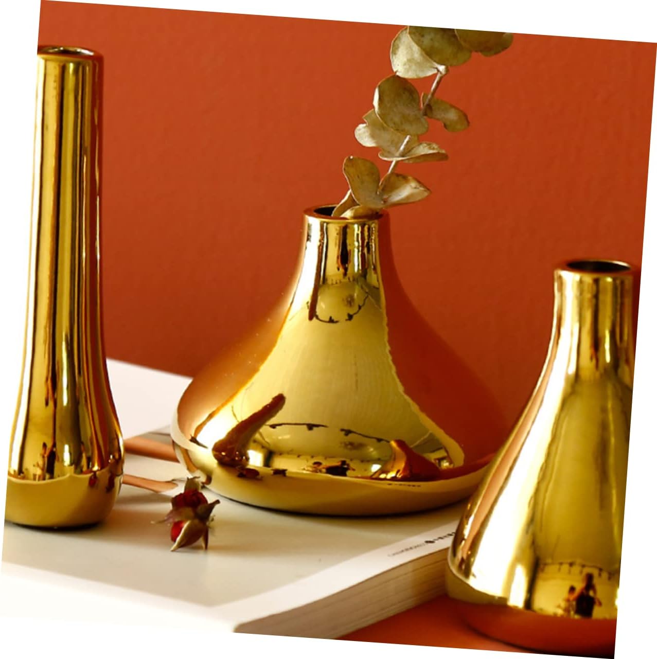 Small Gold Ceramic Vase for Dried Flowers and Plants