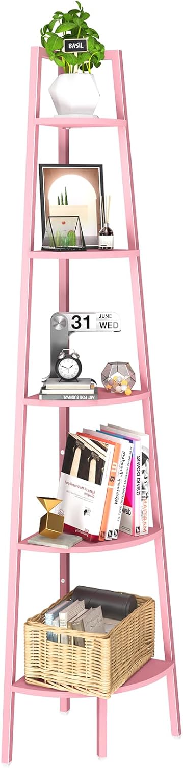 Yoobure 5-Tier Corner Bookshelf with Metal Frame