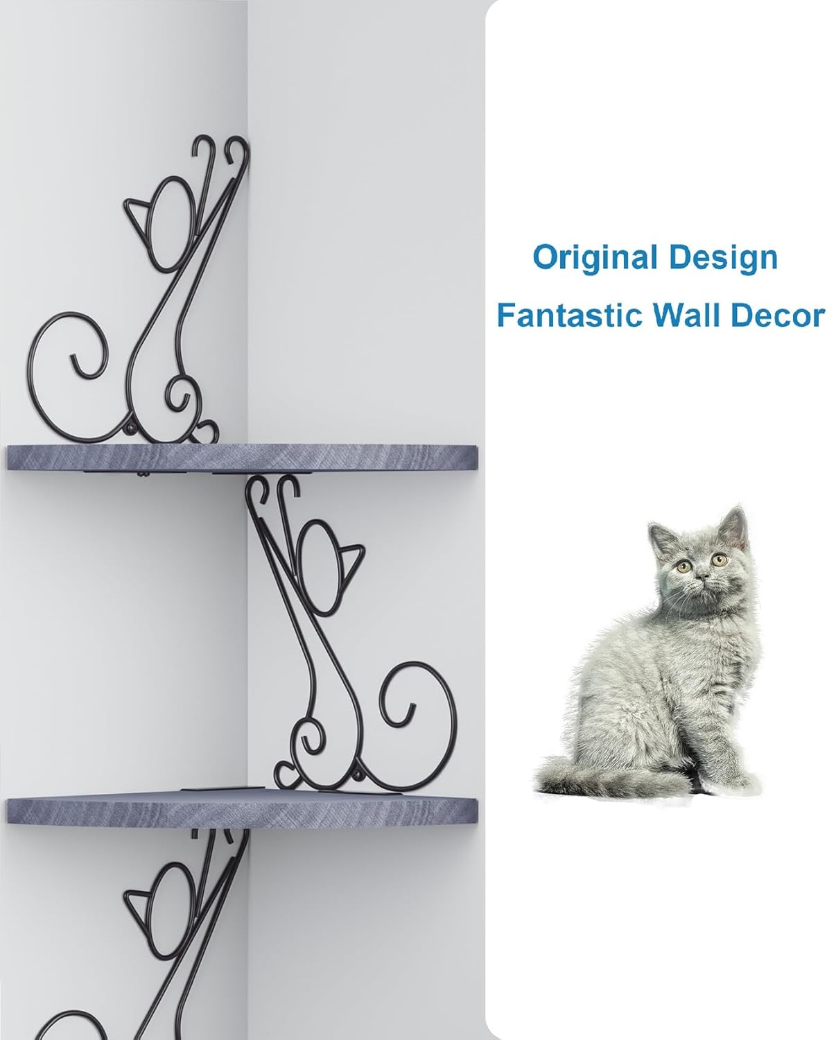 Alsonerbay 4 Tier Floating Corner Wood Shelves in Cat Shape