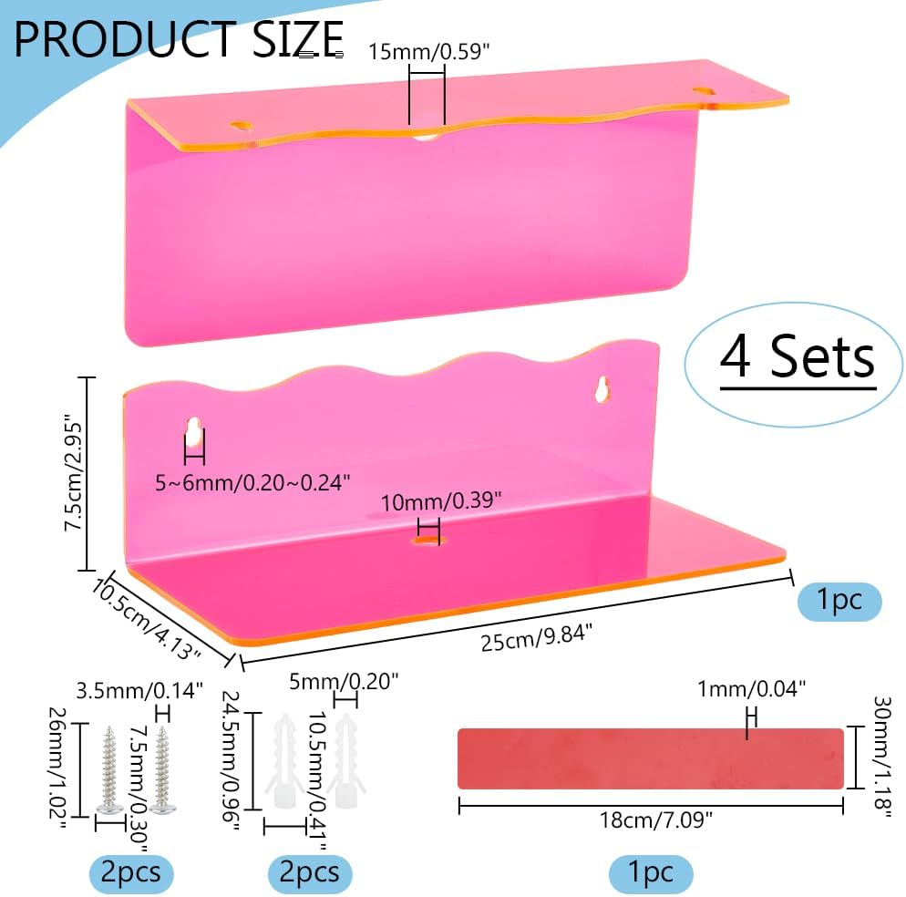 Pink Floating Shelves 4 Sets Wall Mounted Display