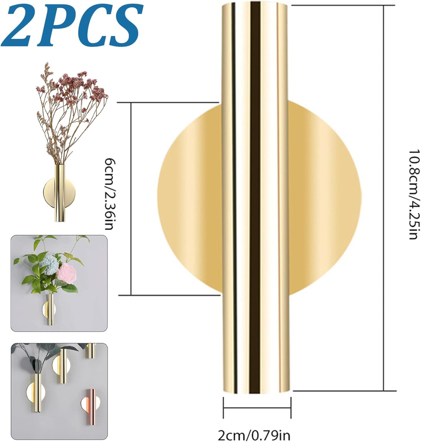 Wall Mount Vase Tube 2PCS Dried Flower Decor