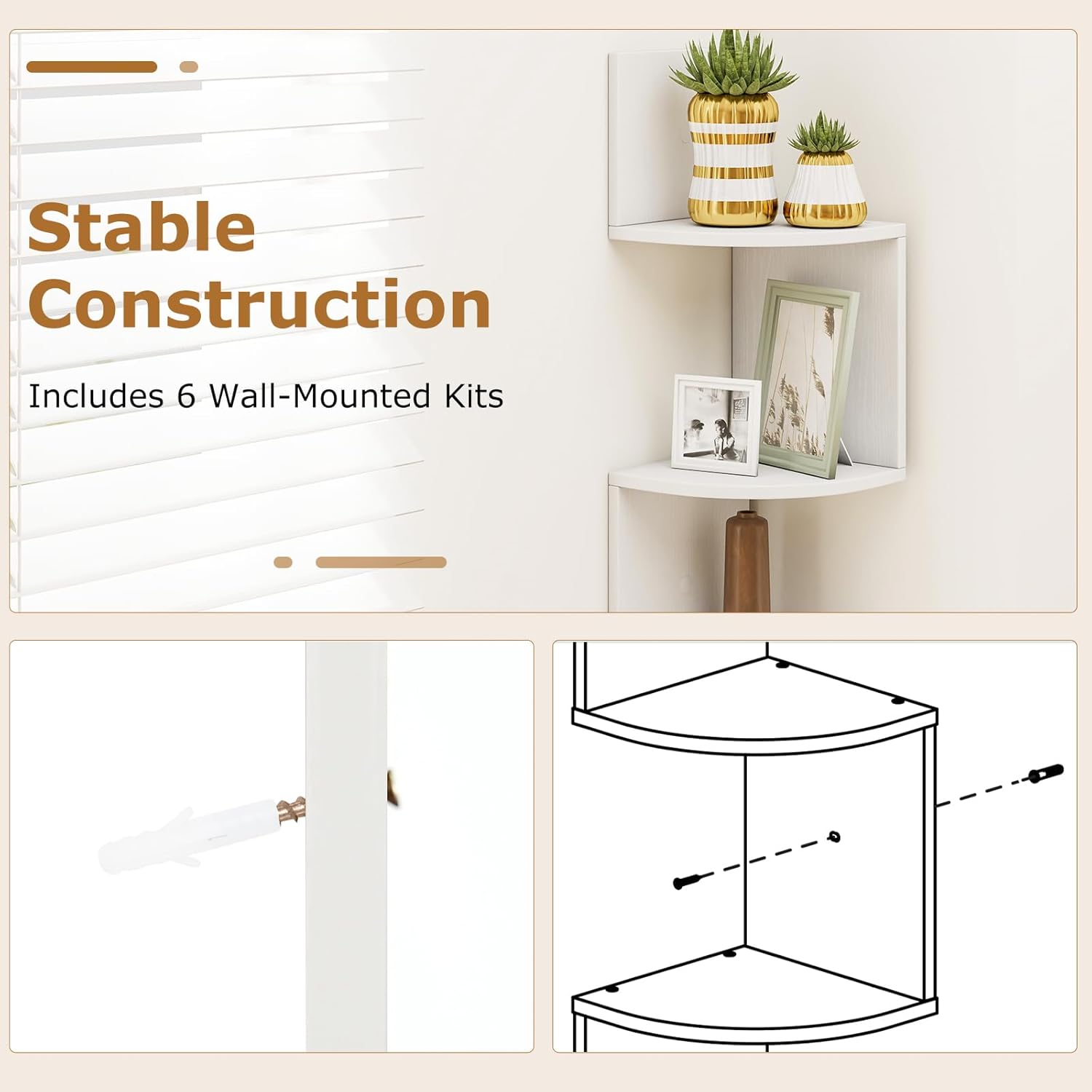 Tangkula 5-Tier Corner Shelf Wall Mount White