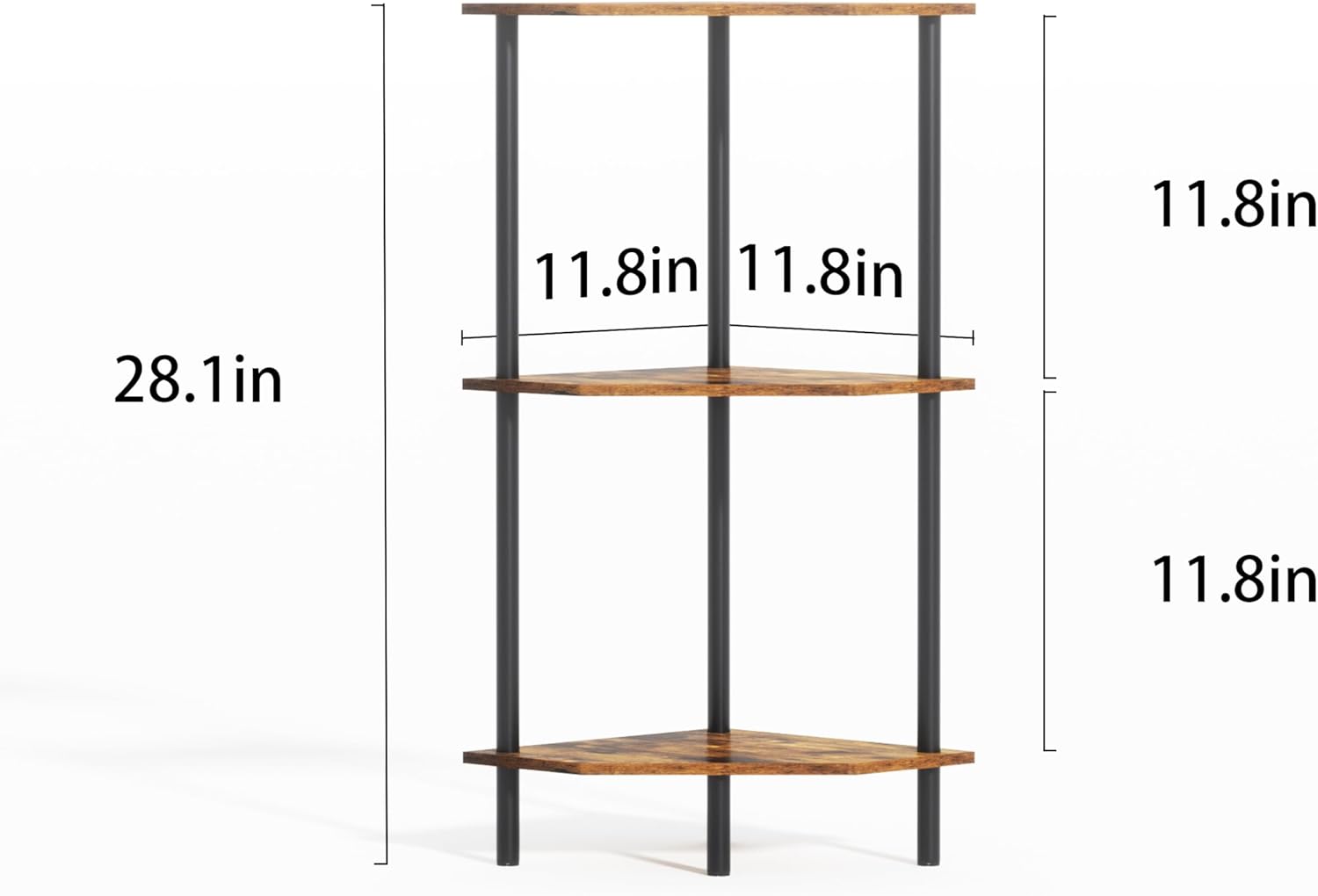3 Tier Corner Shelf with LED Light and Metal Frame