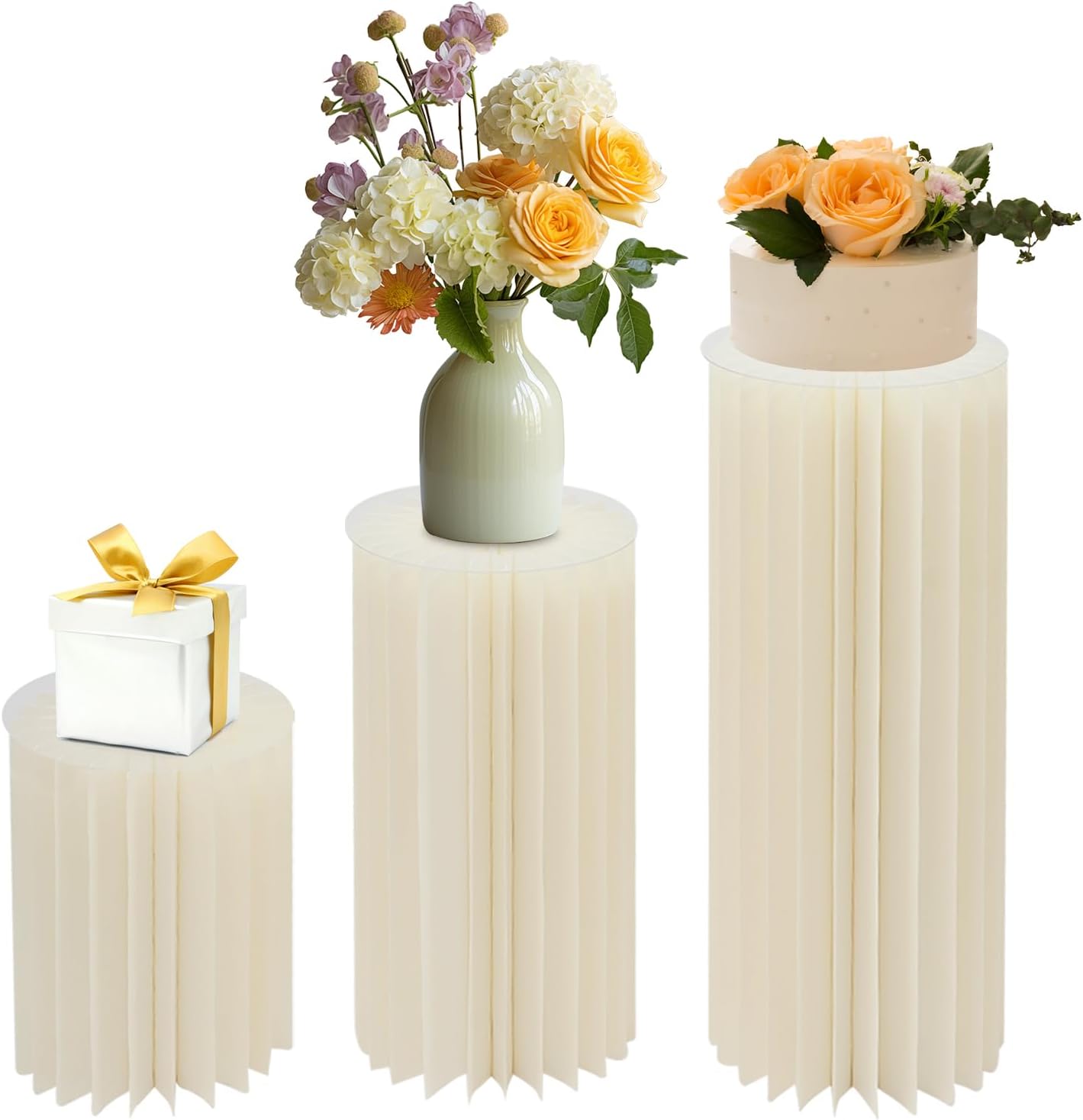 3pcs Foldable White Cardboard Flower Stand Wedding Centerpiece Display