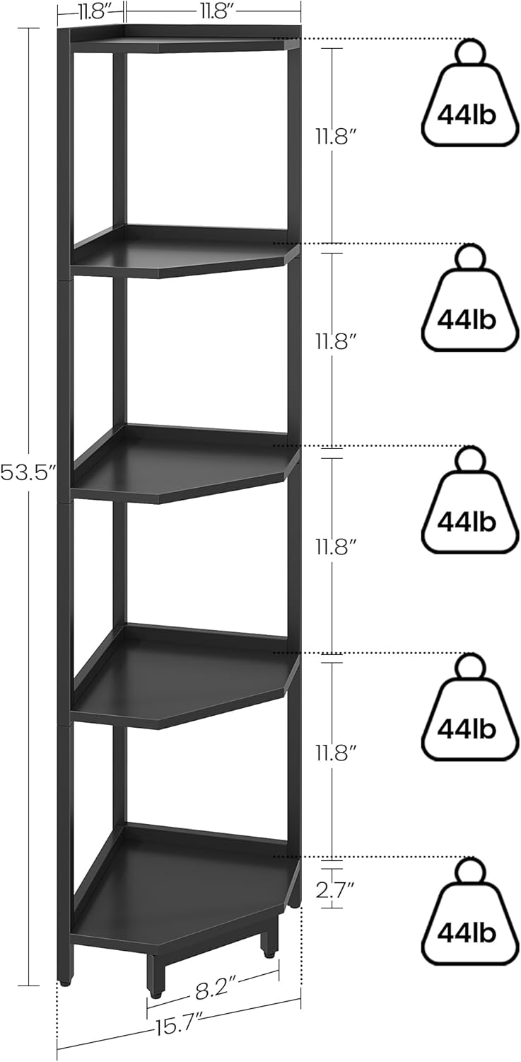 5-Tier Corner Bookshelf Stand with Metal Frame Black CS05906B