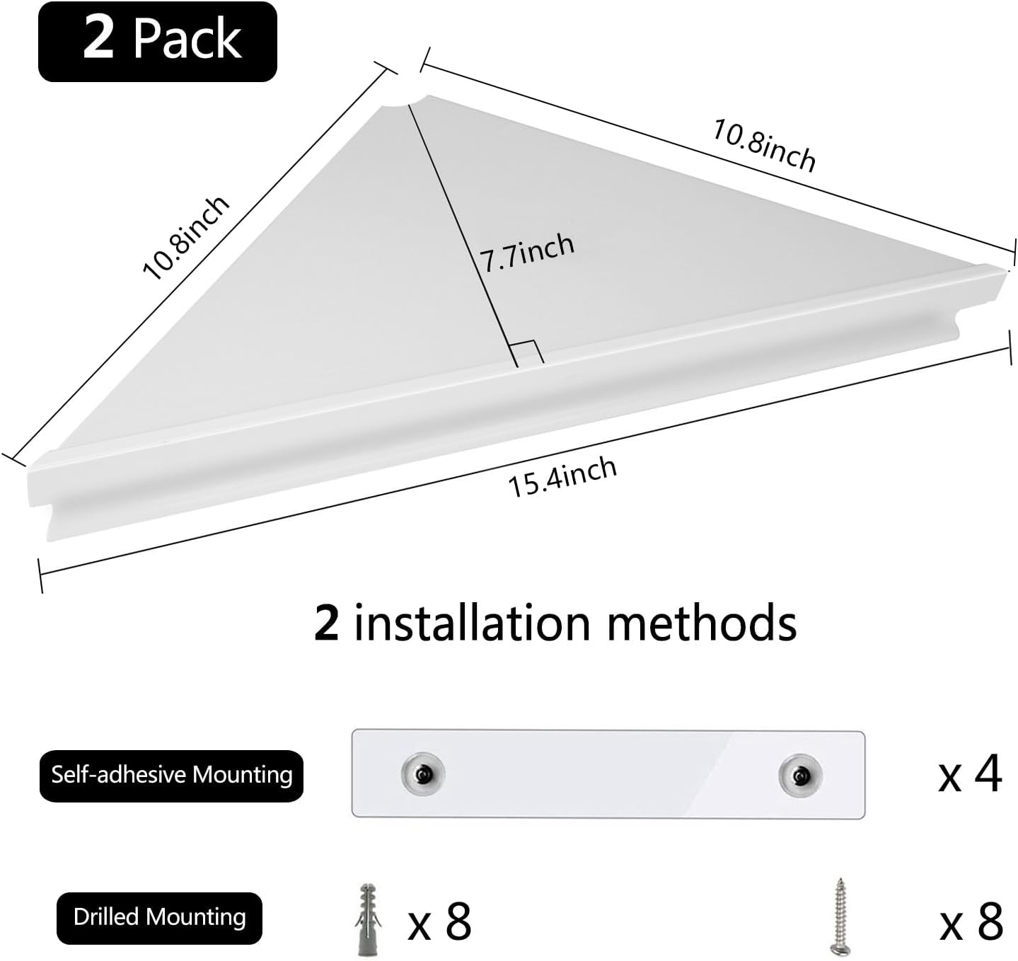Evron Wall Mount Corner Shelf 2 Pack White