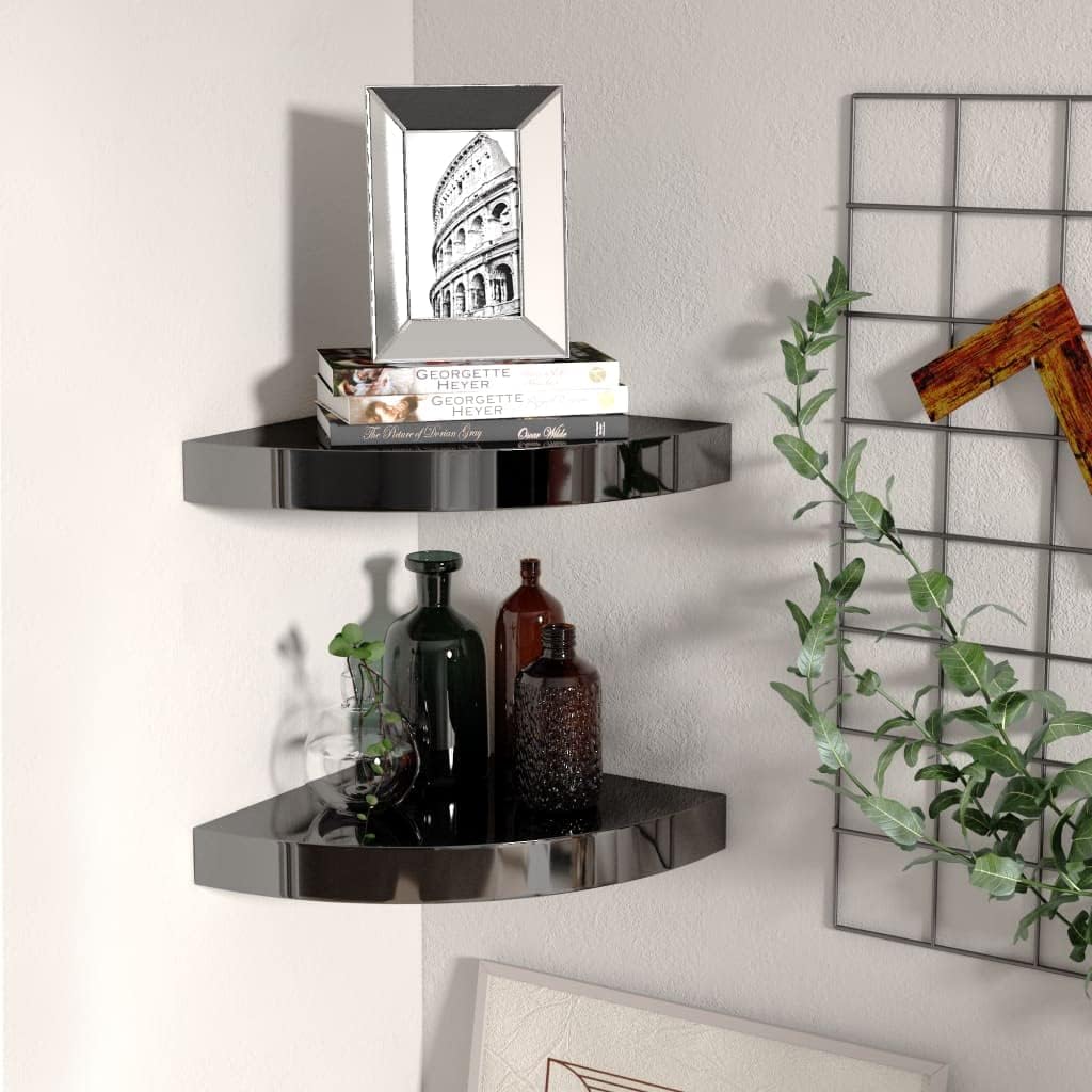 Floating Corner Shelves 2 Pcs High Gloss Black MDF