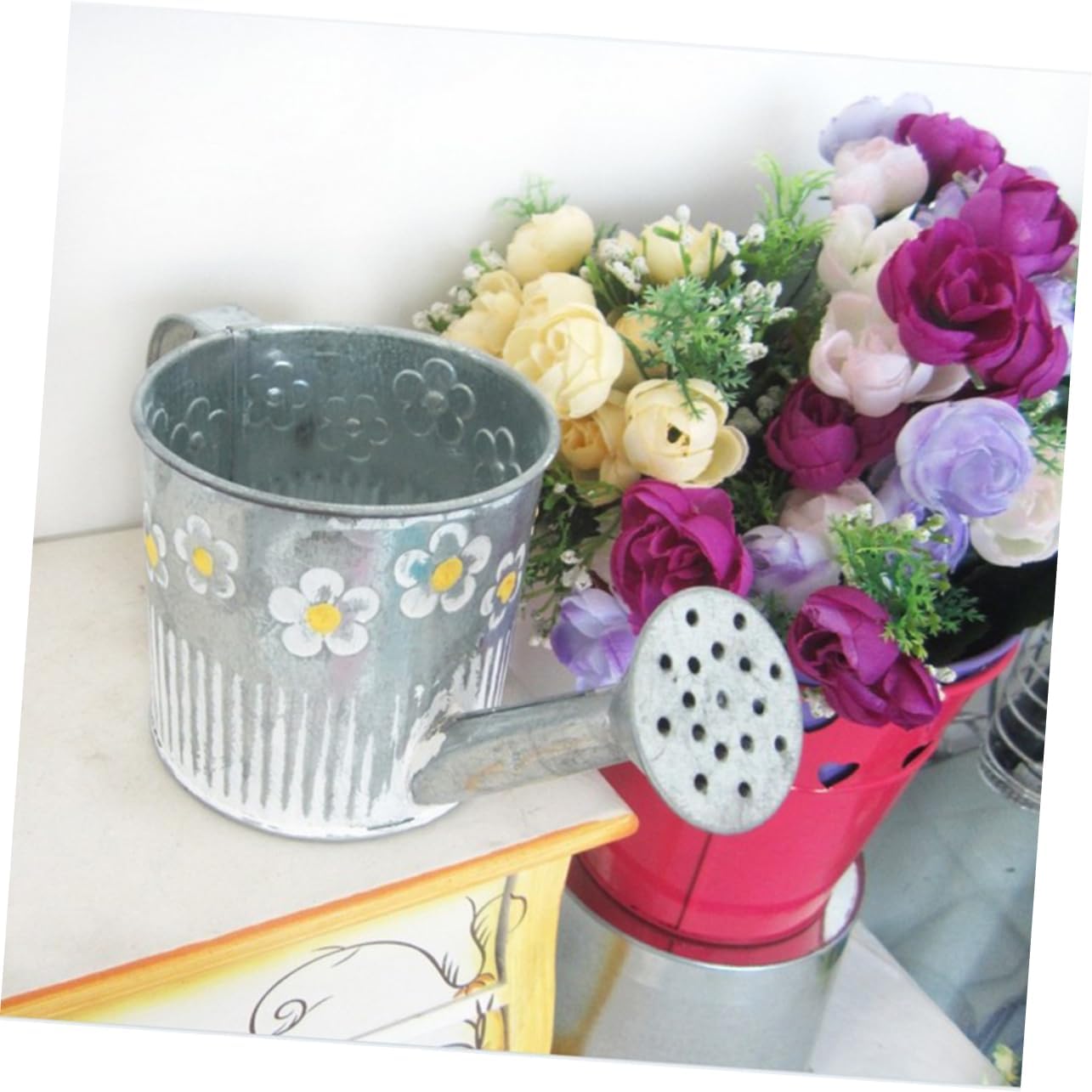 LIFKOME Rustic Tin Watering Can Flower Vase Decor