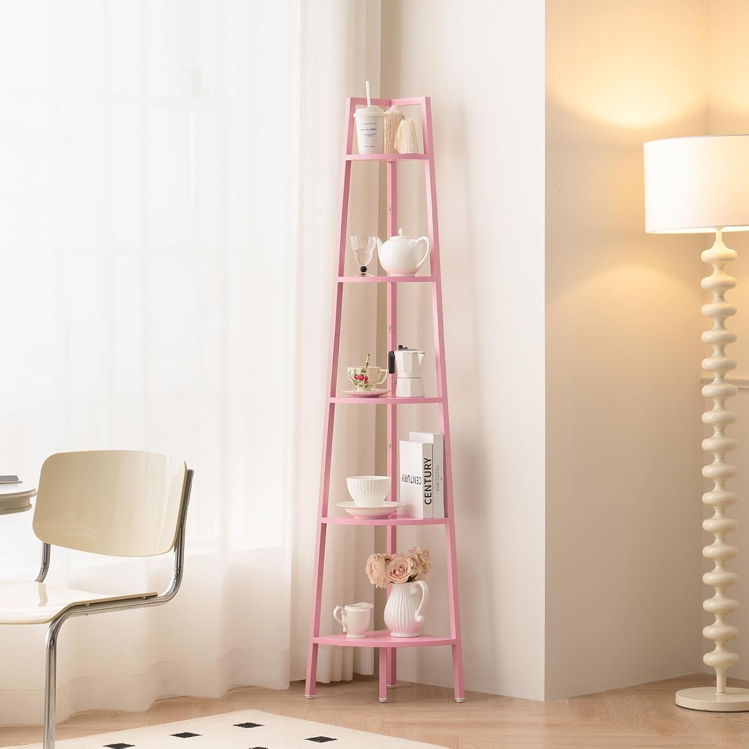 Yoobure 5-Tier Corner Bookshelf with Metal Frame