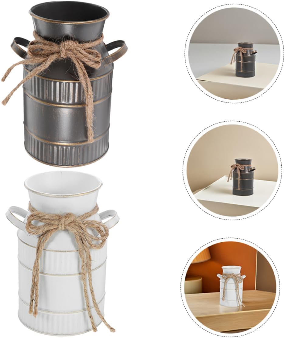 2pcs European Retro Iron Milk Jug Vase White Gray