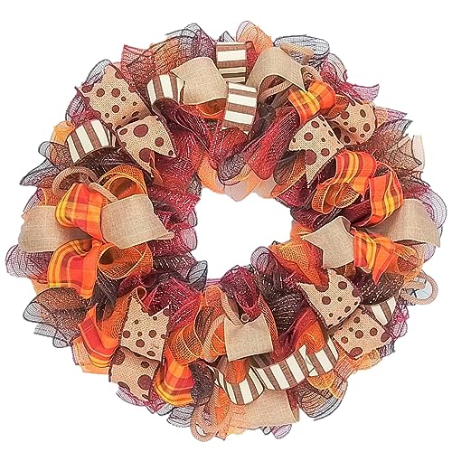 Burgundy Fall Wreath with Maroon and Orange Accents
