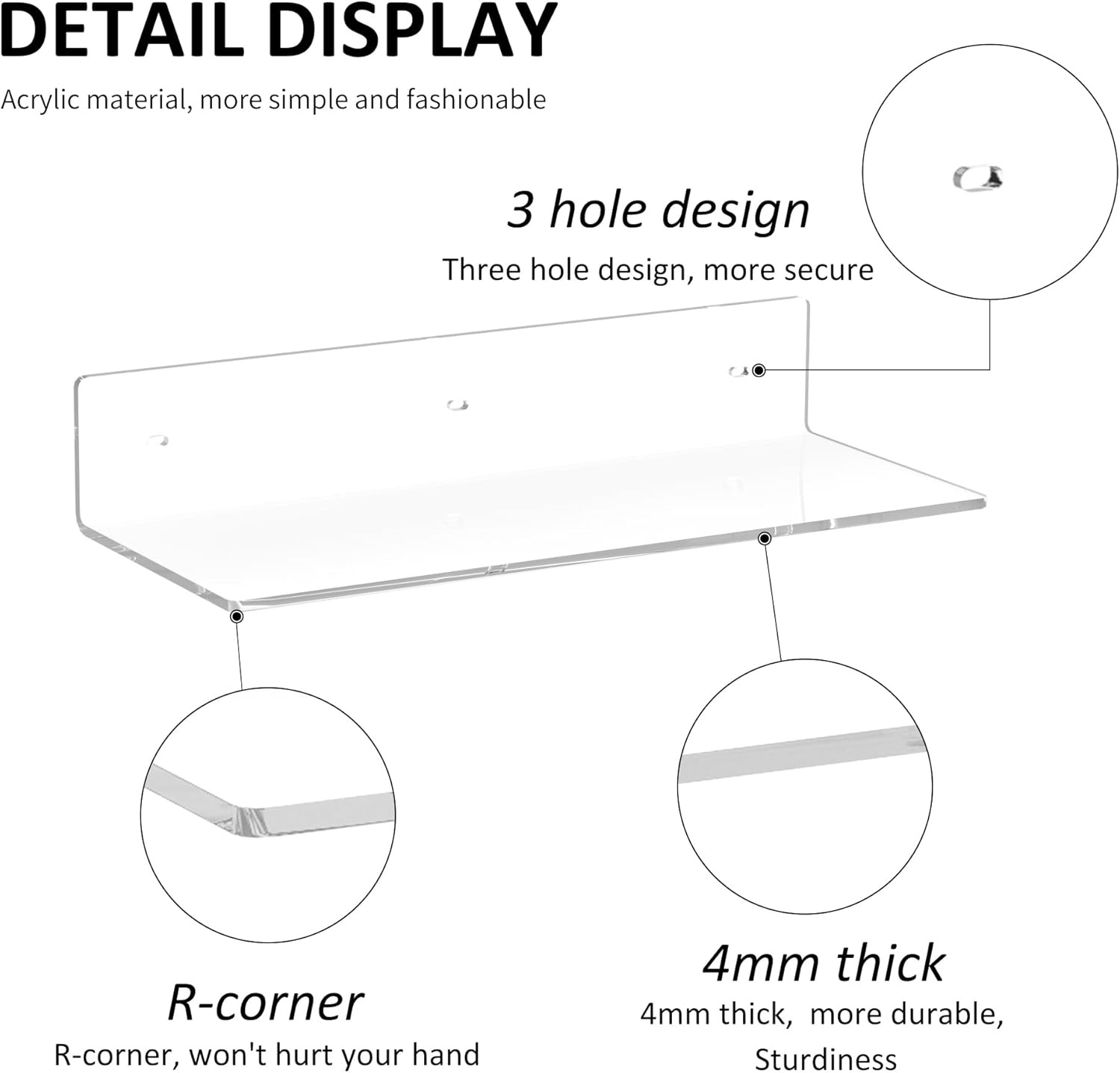 15 Inches Clear Acrylic Floating Shelves 2 Pack